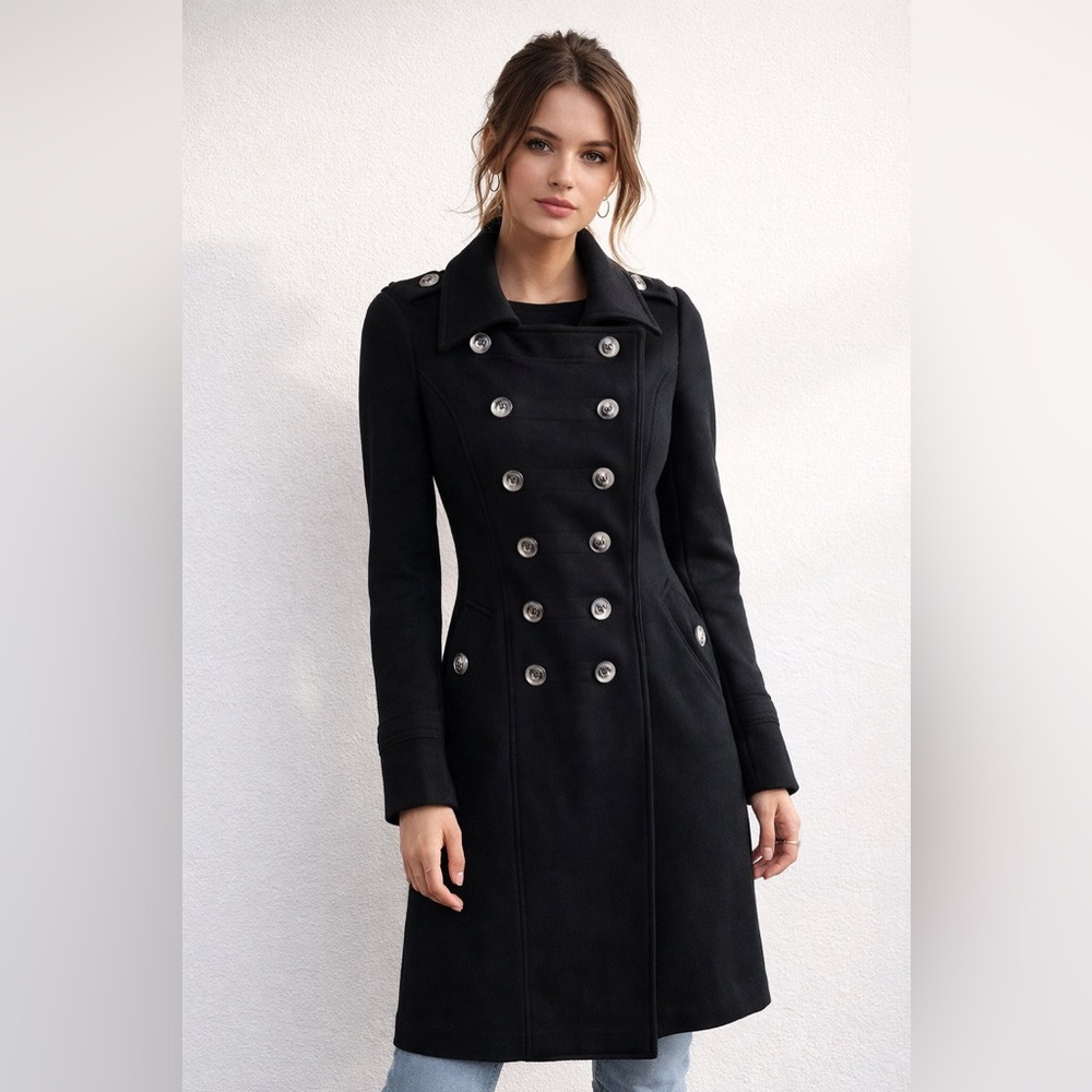 Vintage Long Black Cotton Military-Style Goth Rocker Jacket Sz.‎ S